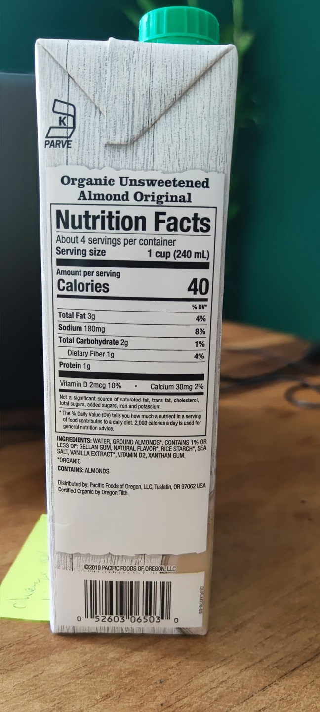 Zutaten Bio Mandelmilch Panama